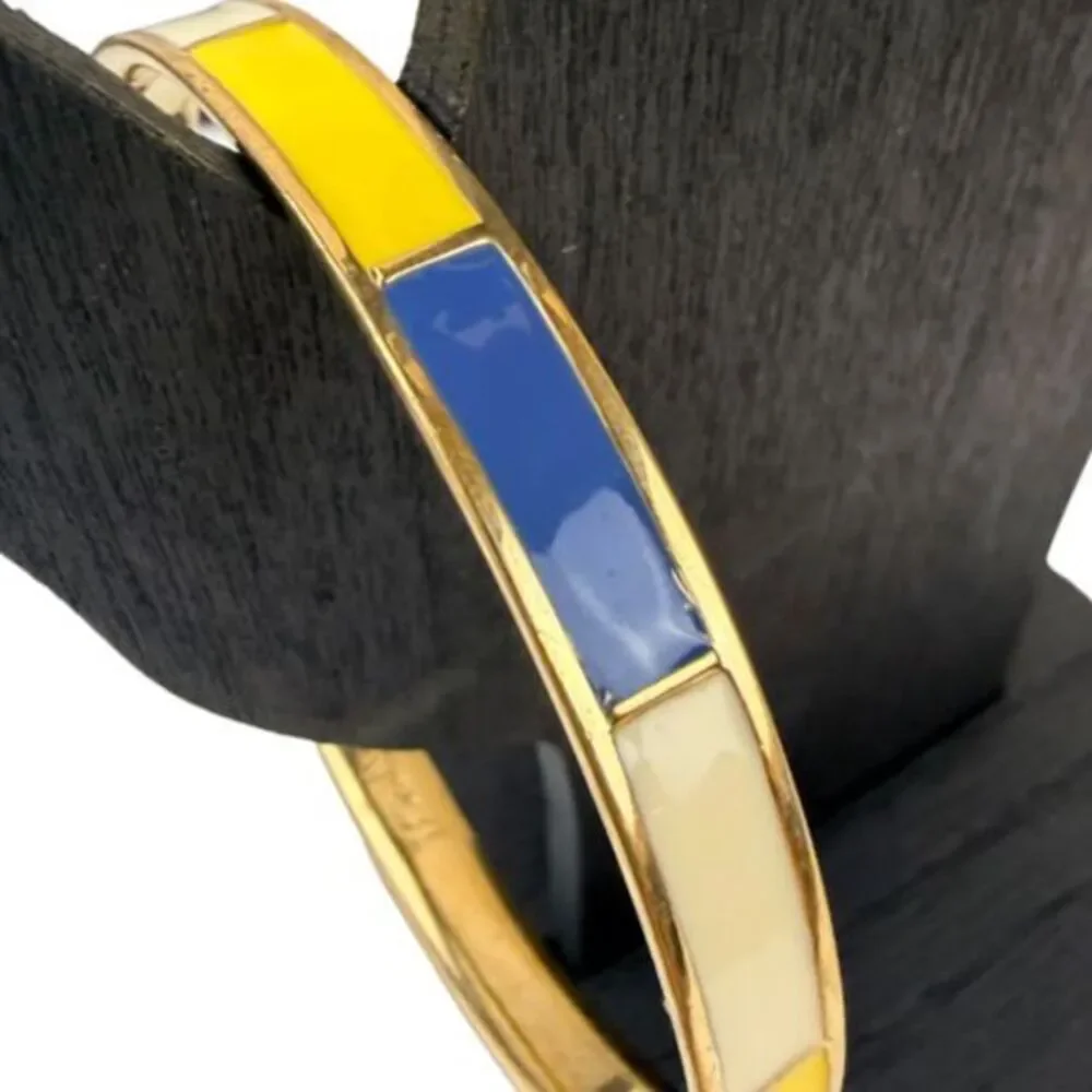 J. Crew Color Block Enamel Stacking Bangle Bracelet Gold Tone Navy Yellow Ivory